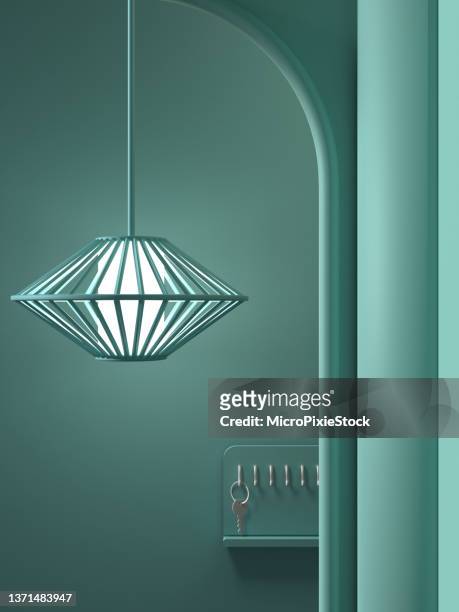 modern design lamp shade in a classic style room with green walls and corridor - lamp shade stock pictures, royalty-free photos & images