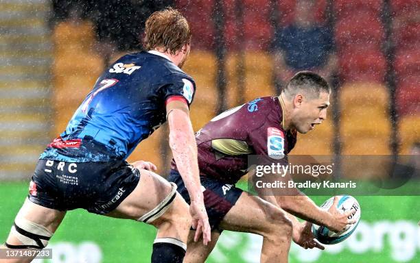 James O'Connor of the Reds in action during the round one Super Rugby Pacific match between the Queensland Reds and the Melbourne Rebels at Suncorp...