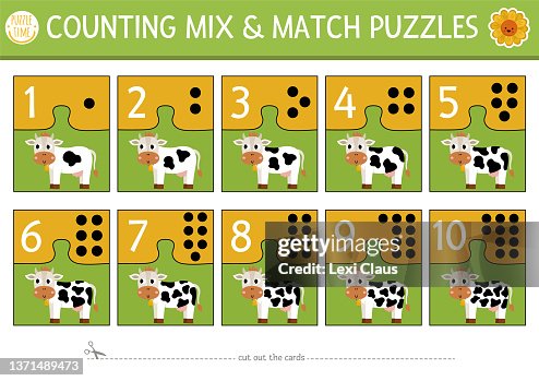 Vector On The Farm Mix And Match Puzzle With Cute Cow And Spots ...