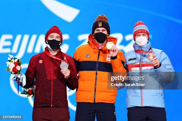 Gold medallist Thomas Krol of Team Netherlands , Silver Medallist Laurent Dubreuil of Team Canada and Bronze Medallist Haavard Holmefjord Lorentzen...