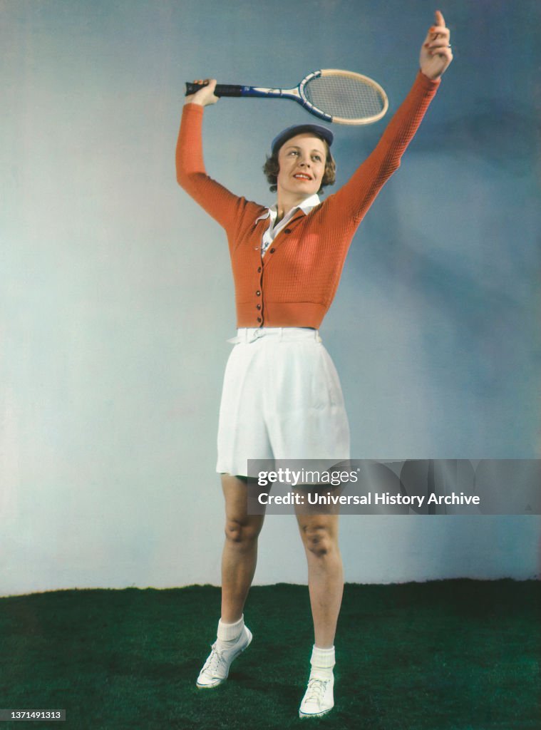 Alice Marble (1913-1990), American Tennis Player, full-length Portrait with Tennis Racquet, Harry Warnecke, Robert F. Cranston, 1939