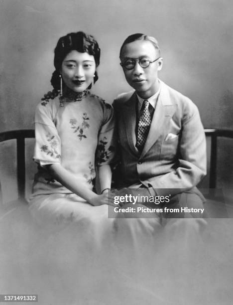 Puyi, last Emperor of China, with Empress Consort Wan Rong, last empress of China, Tianjin, c. 1925.