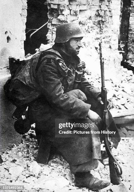 Exhausted German soldier at Stalingrad, winter of 1942-1943.