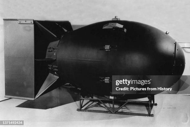 Replica of the atomic bomb code-named 'Fat Man', dropped over Nagasaki, 9 August 1945.