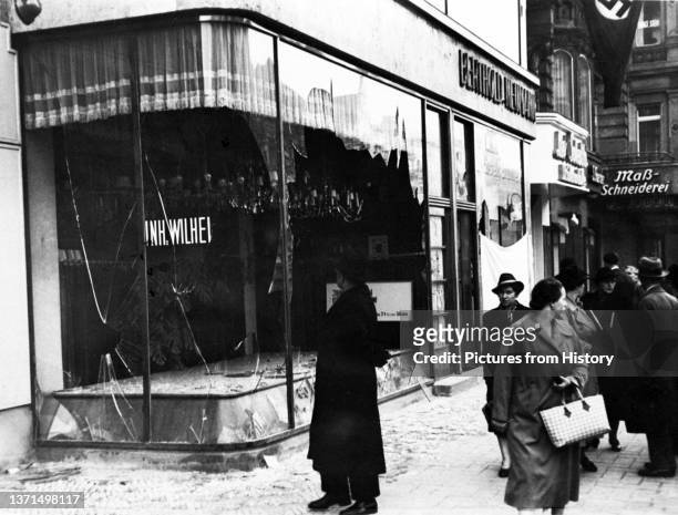 Jewish-owned shop destroyed during Kristallnacht, Berlin, November 1938.