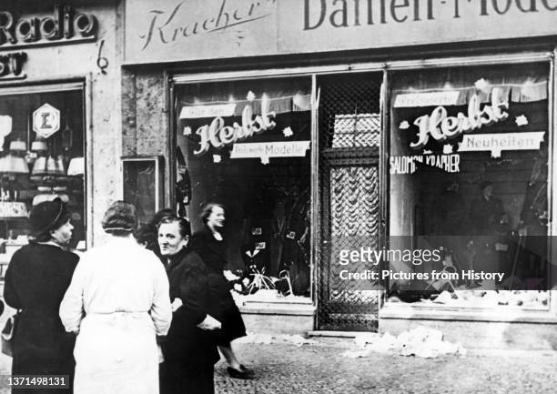 Jewish-owned shop destroyed by Nazis during Kristallnacht, November 1938.