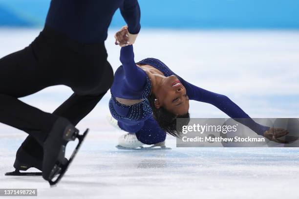 Vanessa James of Team Canada skates during the Pair Skating Free Skating on day fifteen of the Beijing 2022 Winter Olympic Games at Capital Indoor...