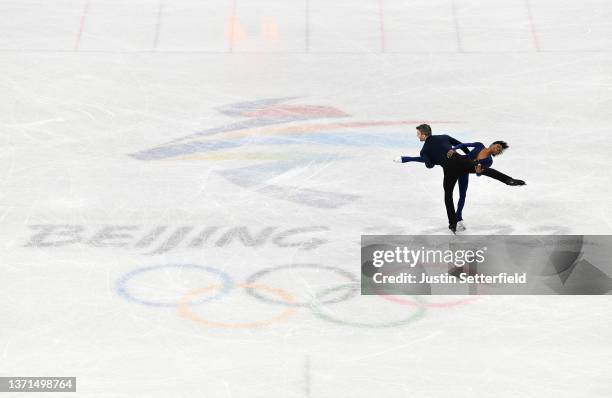 Vanessa James and Eric Radford of Team Canada skate during the Pair Skating Free Skating on day fifteen of the Beijing 2022 Winter Olympic Games at...