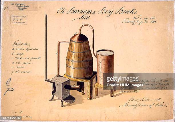An invention used to refine whiskey was drawn up and designed in 1808.