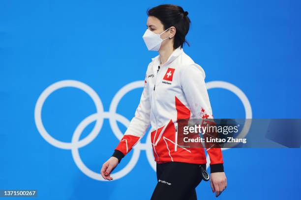 Esther Neuenschwander of Team Switzerland looks on prior to competing against Team Sweden during the Women's Bronze Medal Game on Day 14 of the...