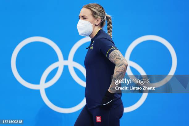 Sofia Mabergs of Team Sweden looks on prior to competing against Team Switzerland during the Women's Bronze Medal Game on Day 14 of the Beijing 2022...