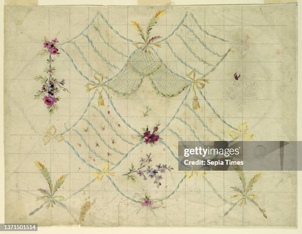 Design for Embroidered Floral Motifs of the 'Fabrique de St. Ruf', Fabrique de Saint Ruf, Lyon, France, Graphite, brush and gouache on paper, Cards...