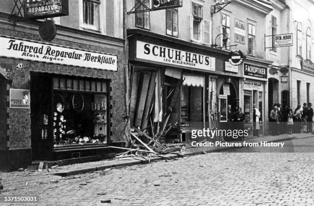 Jewish-owned shoe store that was destroyed by the Nazis on Kristallnacht, Vienna, 10 November, 1938.