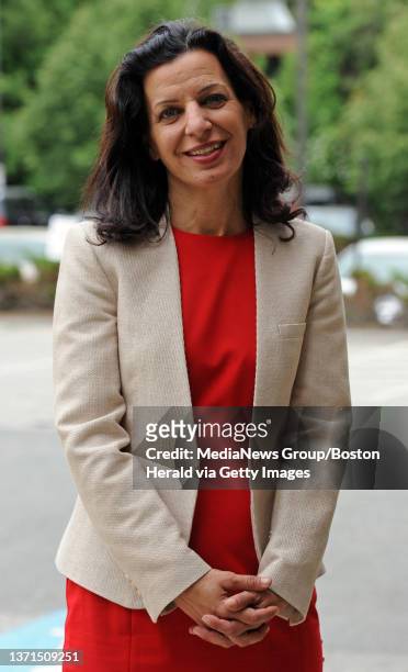 Gubernatorial candidate Juliette Kayyem walks into the New England Cable News station in Newton for a television interview on Monday, June 09, 2014....