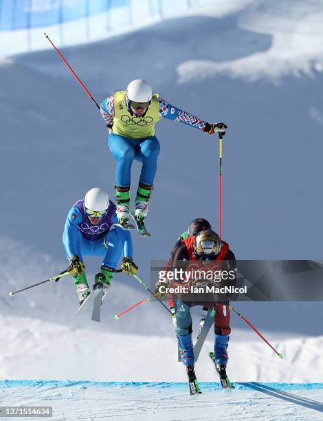 Brady Leman of Team Canada leads in the first semi final during the Men's Ski Cross on Day 14 of the Beijing 2022 Winter Olympics at Genting Snow...