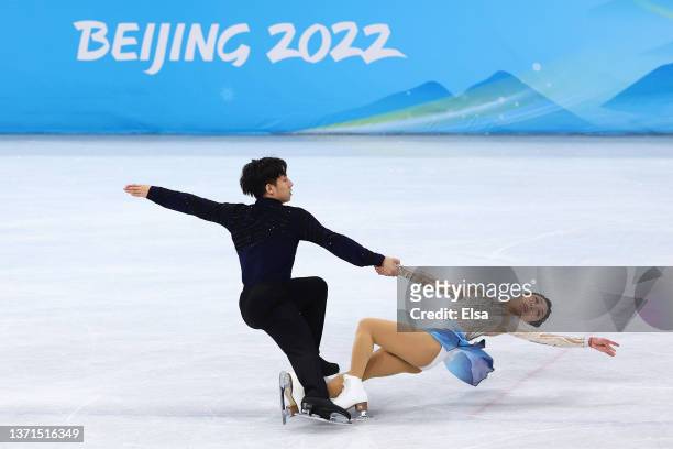Wenjing Sui and Cong Han of Team China skate during the Pair Skating Free Skating on day fifteen of the Beijing 2022 Winter Olympic Games at Capital...