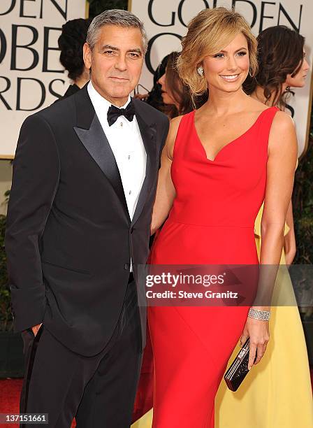 George Clooney and Stacy Keibler arrives at the 69th Annual Golden Globe Awards at The Beverly Hilton hotel on January 15, 2012 in Beverly Hills,...