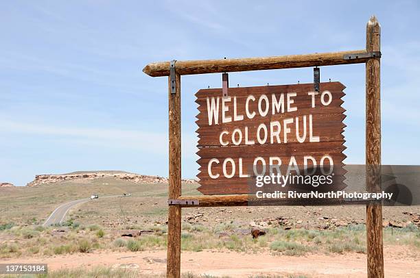 welcome to colorado sign at the four corners - colorado stock pictures, royalty-free photos & images