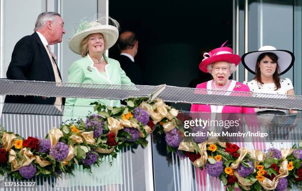 Lord Samuel Vestey, Annabel Whitehead , Queen Elizabeth II and Princess Eugenie attend Derby Day during the Investec Derby Festival at Epsom...