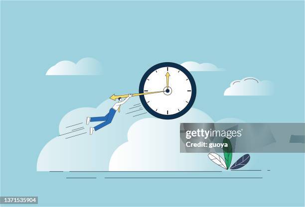 white-collar workers seize the clock and fly. - deadline stock illustrations