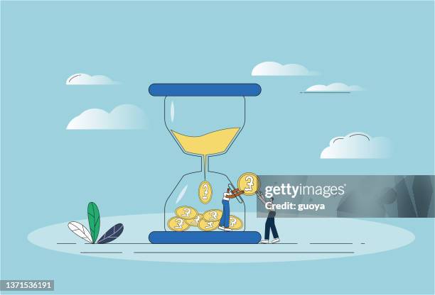 white-collar workers are carrying pounds in the hourglass. - save time stock illustrations