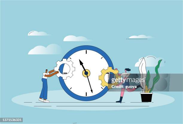 white-collar workers hurry up to develop new projects. - time efficiency stock illustrations