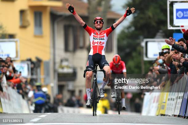 Tim Wellens of Belgium and Team Lotto Soudal celebrates at finish line as stage winner during the 54th Tour Des Alpes Maritimes Et Du Var - Stage 2 a...