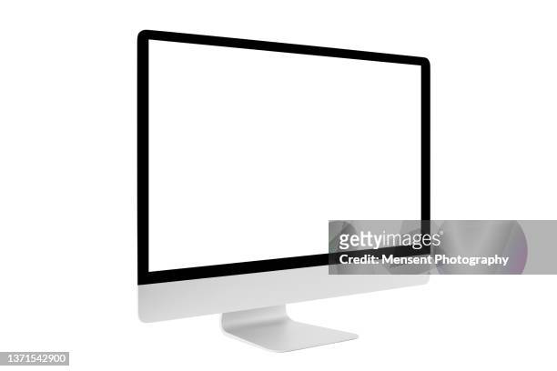 monitor mockup with white screen isolated on white background - computer freisteller stock-fotos und bilder