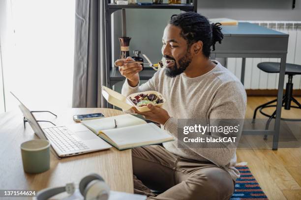 lunch break and working from home - telecommuting eating stock pictures, royalty-free photos & images