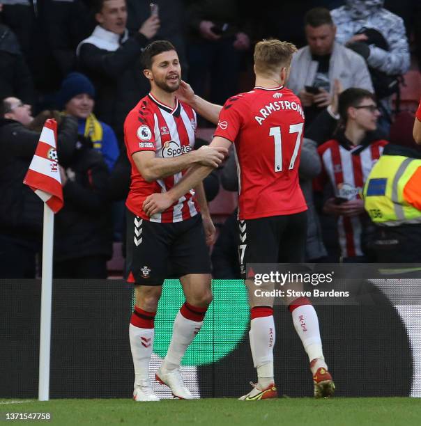 Shane Long of Southampton celebrates after scoring their second goal during the Premier League match between Southampton and Everton at St Mary's...