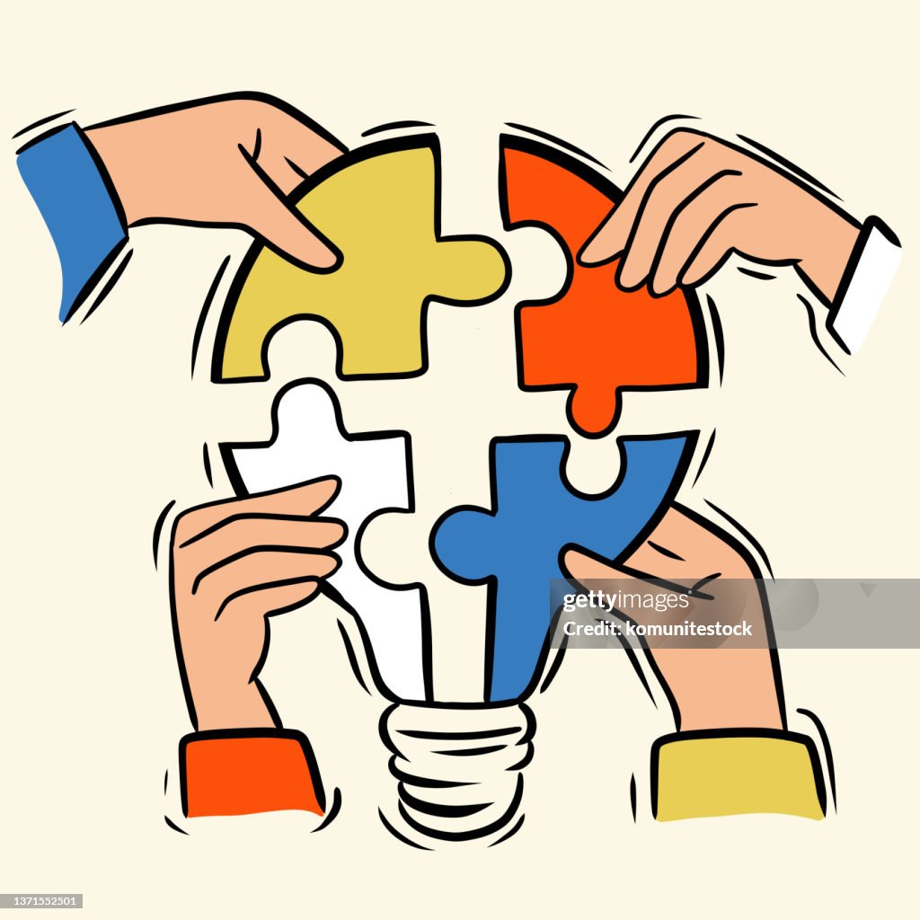 Teamwork Drawind Teamwork Concept Hand Drawn Line Art Cartoon Vector Illustration High ...