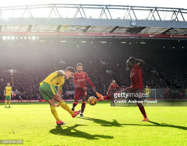Sadio Mane of Liverpool during the Premier League match between Liverpool and Norwich City at Anfield on February 19, 2022 in Liverpool, England.