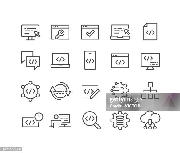 ilustraciones, imágenes clip art, dibujos animados e iconos de stock de iconos de programación - classic line series - interfaz de programación de aplicaciones