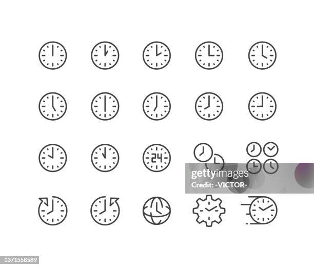 ilustraciones, imágenes clip art, dibujos animados e iconos de stock de iconos de tiempo las 24 horas - classic line series - una en punto