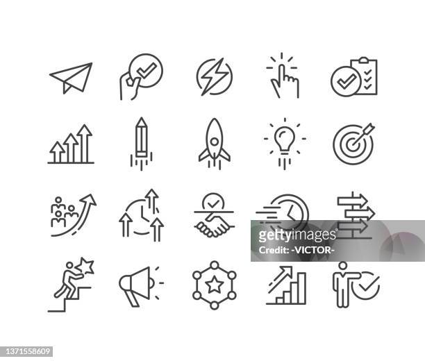project launch icons - classic line series - development stock illustrations