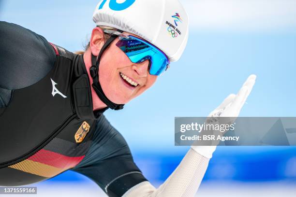 Claudia Pechstein of Germany during the Women's Mass Start Final on day 15 of the Beijing 2022 Olympic Games at the National Speedskating Oval on...