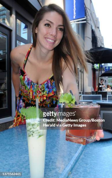 Boston - 070611 - Skinny drinks - - Haru's on Huntington Ave. Bartender, Jenna Larsson serves up a Watermelon Fizz - along with a tall Kokonatsu...