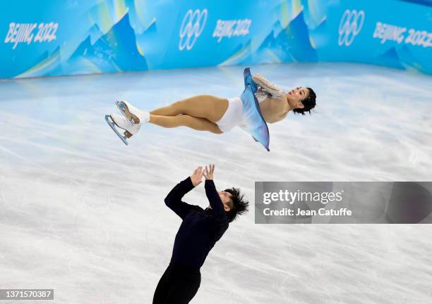 Wenjing Sui and Cong Han of Team China skate during the Pair Skating Free Skating on day fifteen of the Beijing 2022 Winter Olympic Games at Capital...