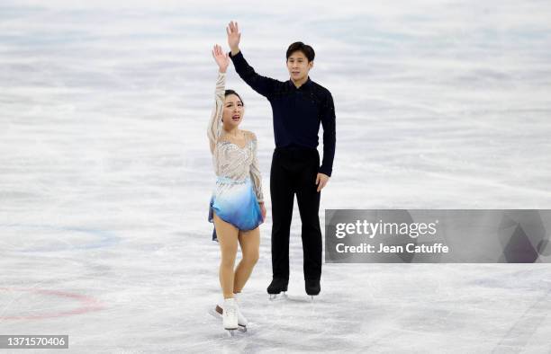 Wenjing Sui and Cong Han of Team China skate during the Pair Skating Free Skating on day fifteen of the Beijing 2022 Winter Olympic Games at Capital...