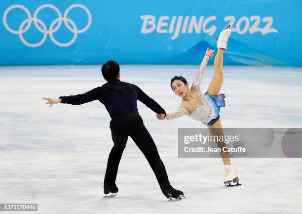 Wenjing Sui and Cong Han of Team China skate during the Pair Skating Free Skating on day fifteen of the Beijing 2022 Winter Olympic Games at Capital...