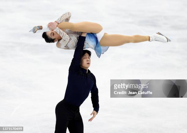 Wenjing Sui and Cong Han of Team China skate during the Pair Skating Free Skating on day fifteen of the Beijing 2022 Winter Olympic Games at Capital...
