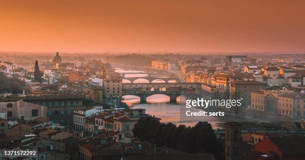 panoramic view of florence city skyline at sunset - milan landscape stock pictures, royalty-free photos & images
