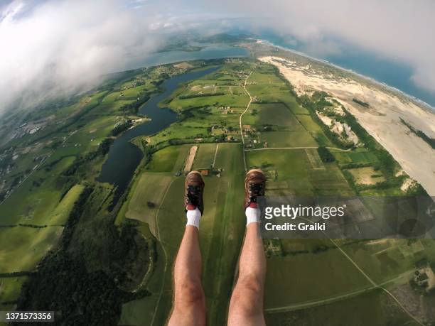 paragliding point of view - farm bailout stock pictures, royalty-free photos & images