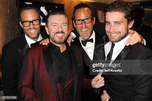Actor-writer Ricky Gervais and guests attend HBO's Official After Party for the 69th Annual Golden Globe Awards held at The Beverly Hilton hotel on...