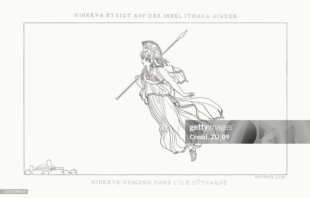 Descent of Minerva to Ithaca (Odyssey), steel engraving, published 1833