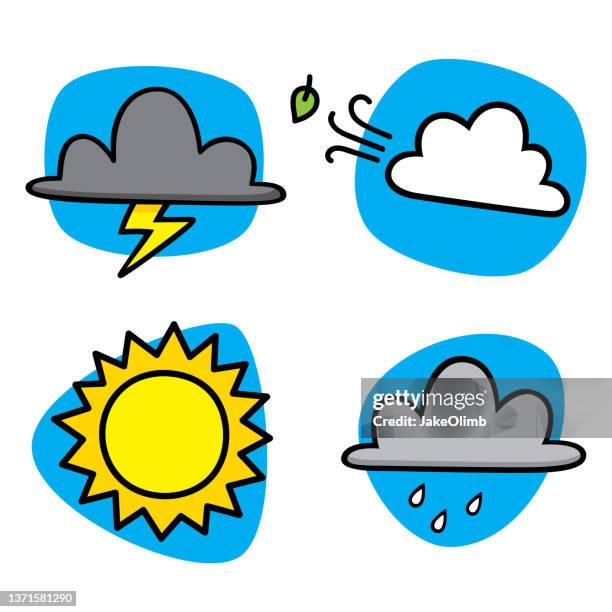 weather doodle set - storm cloud sun stock illustrations