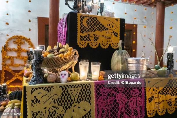 an altar in the day of the dead in patzcuaro michoacán - pan de muerto ストックフォトと画像