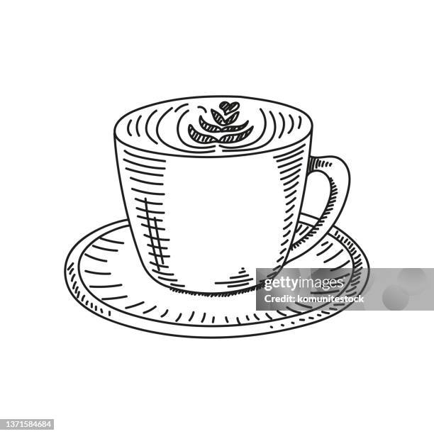 coffee latte hand-drawn sketch icon, vector illustration - latte art stock illustrations