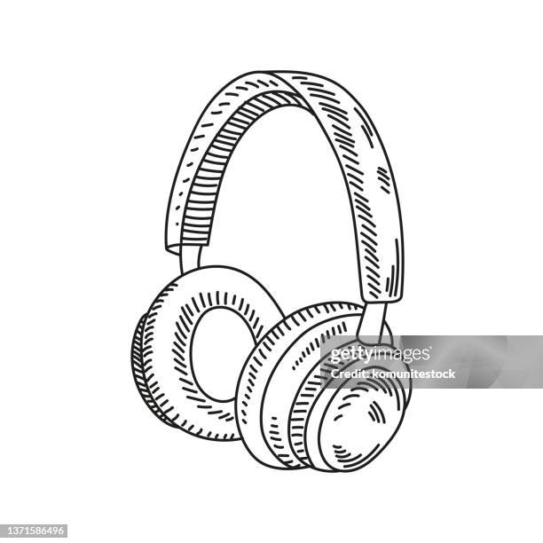 kopfhörer handgezeichnetes skizzensymbol, vektorillustration - in ear headphones stock-grafiken, -clipart, -cartoons und -symbole