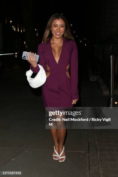 Kaz Crossley seen attending Oh Polly fashion show during London Fashion Week February 2022 on February 19, 2022 in London, England.